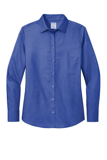 Front View of CobaltBl Brooks Brothers Women's Wrinkle-Free Stretch Nailhead Shirt BB18003