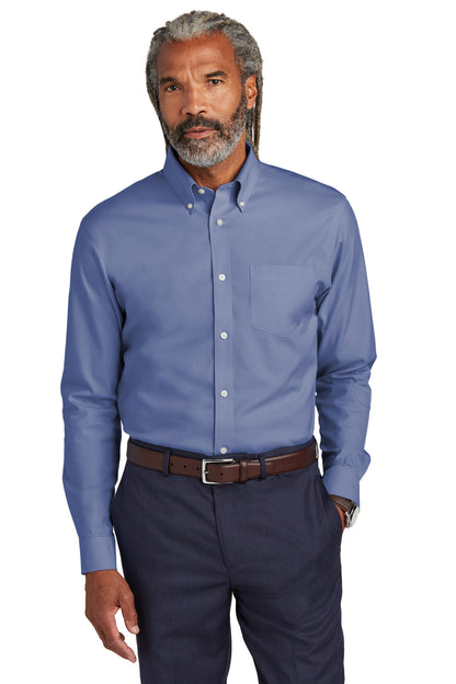 Front View of CobaltBl Brooks Brothers Wrinkle-Free Stretch Pinpoint Shirt BB18000