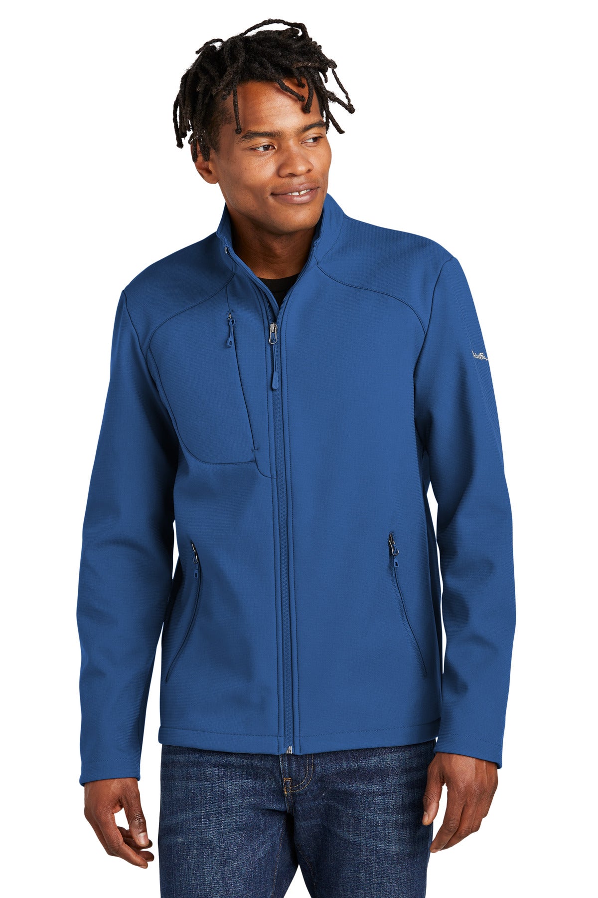 Front View of CobaltBl Eddie Bauer Stretch Soft Shell Jacket EB544
