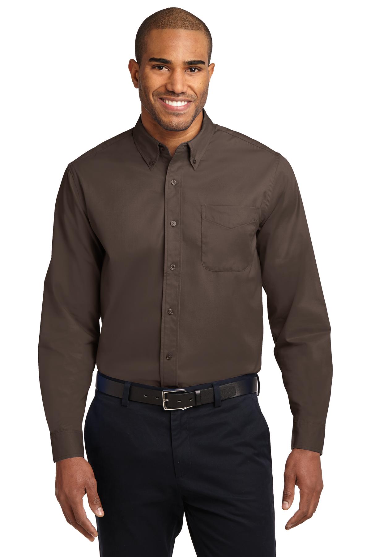 Front View of Coffee Bean/St Port Authority Extended Size Long Sleeve Easy Care Shirt S608ES