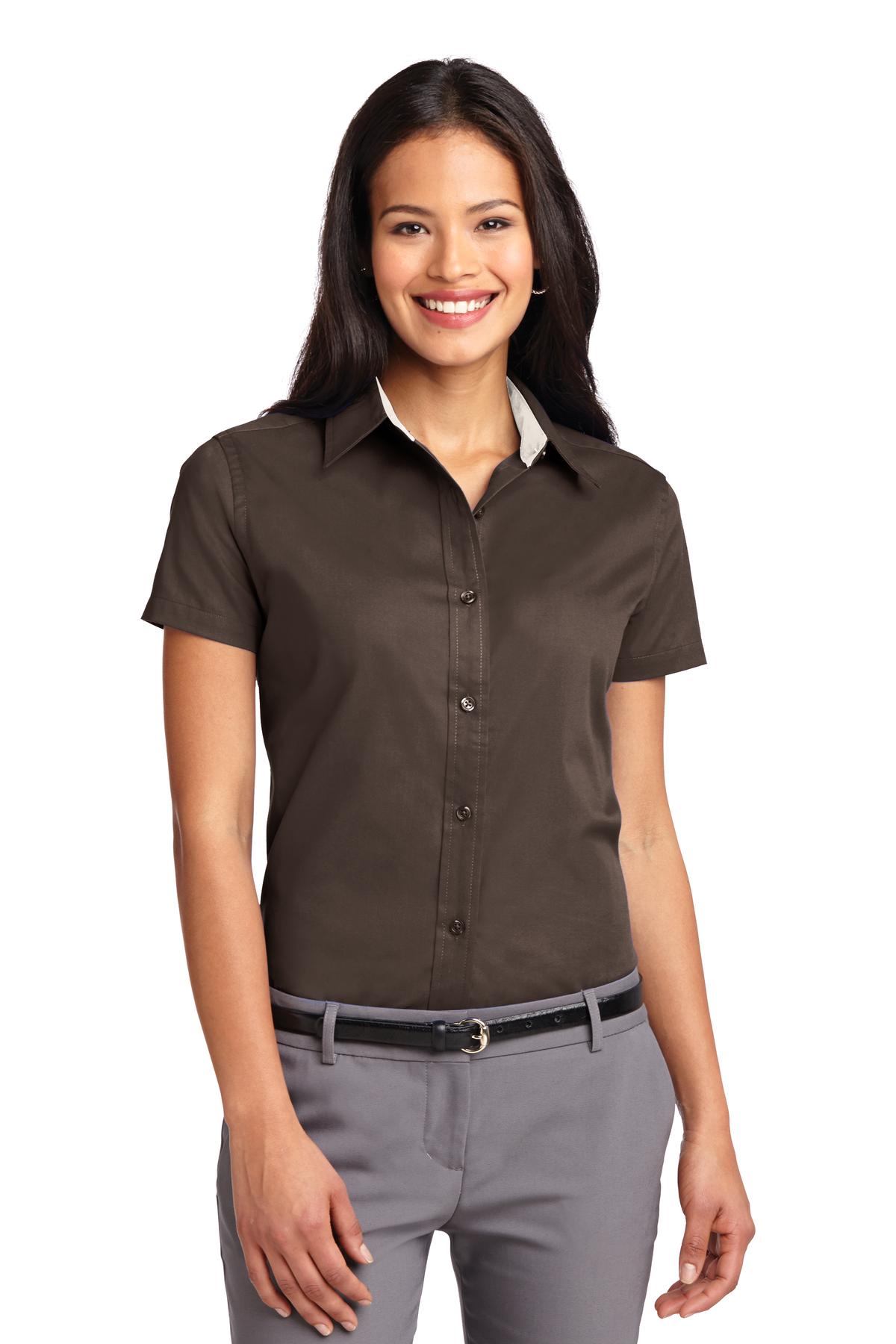 Front View of Coffee Bean/ST Port Authority Women's Short Sleeve Easy Care Shirt. L508