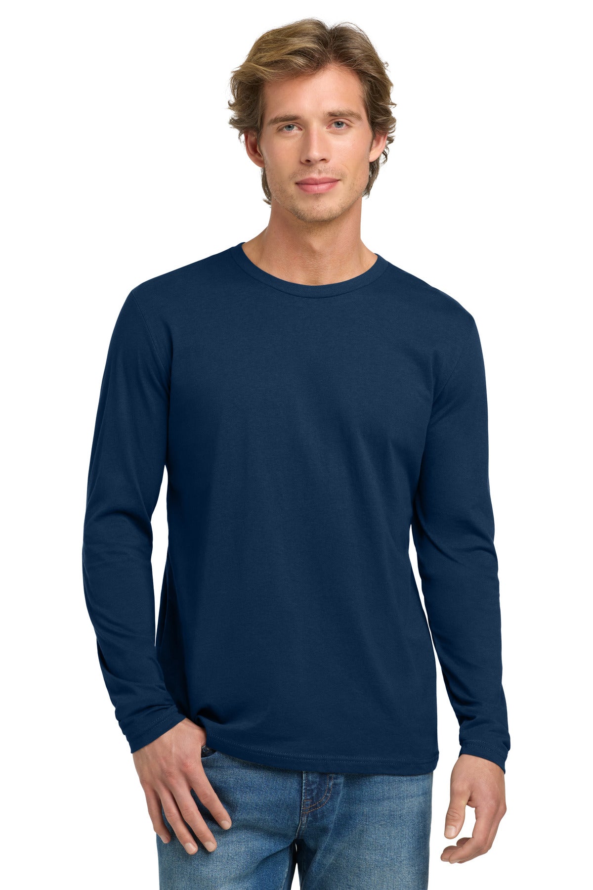 Front View of CooBlue Next Level Apparel Cotton Long Sleeve Tee. NL3601