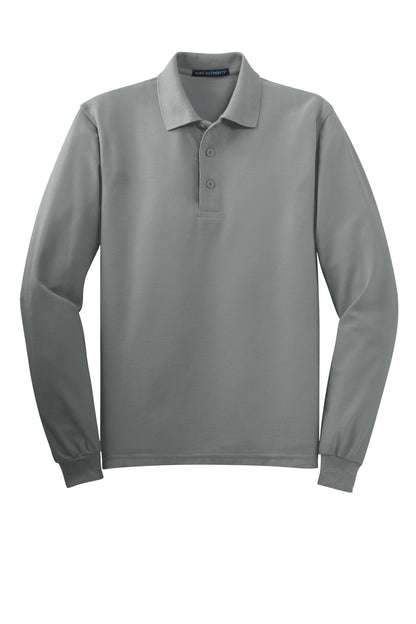 Front View of Cool Grey Port Authority Tall Silk Touch Long Sleeve Polo. TLK500LS