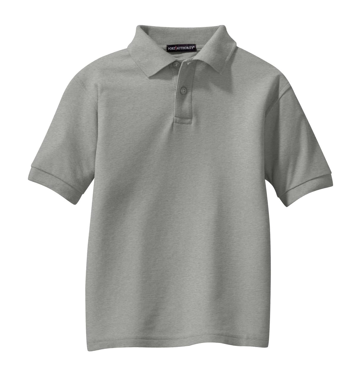 Front View of Cool Grey Port Authority Youth Silk Touch Polo. Y500