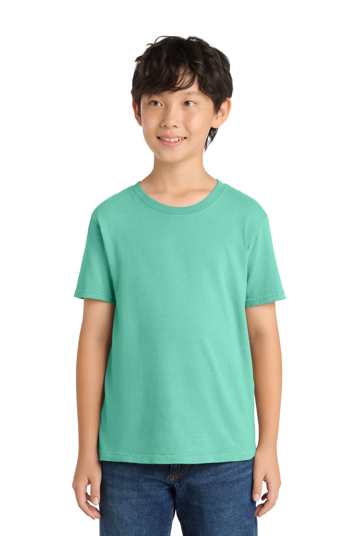 Front View of CoolMint Port & Company Youth Beach Wash Garment-Dyed Tee. PC099Y