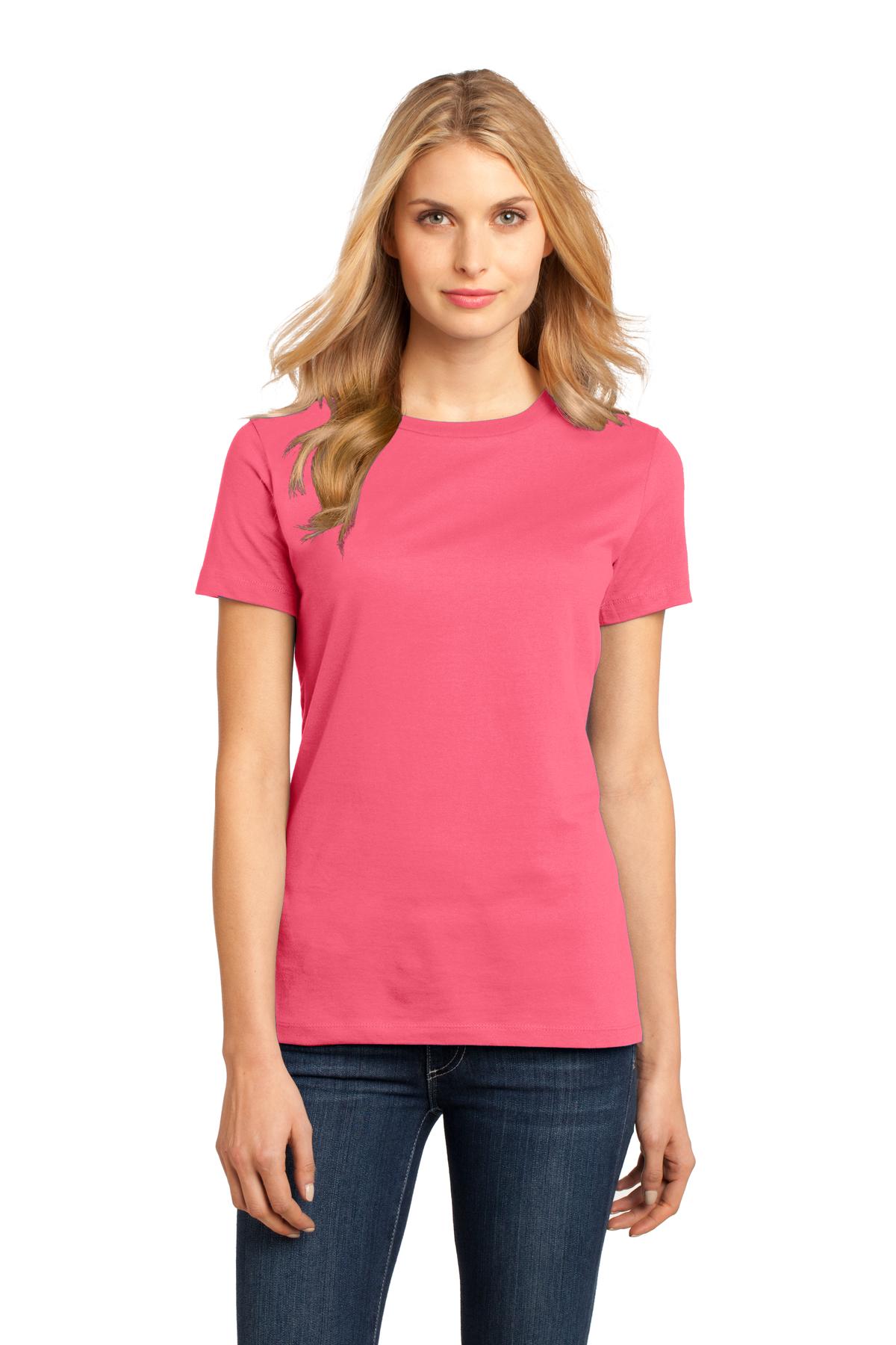 Front View of Coral District Women's Perfect Weight Tee. DM104L