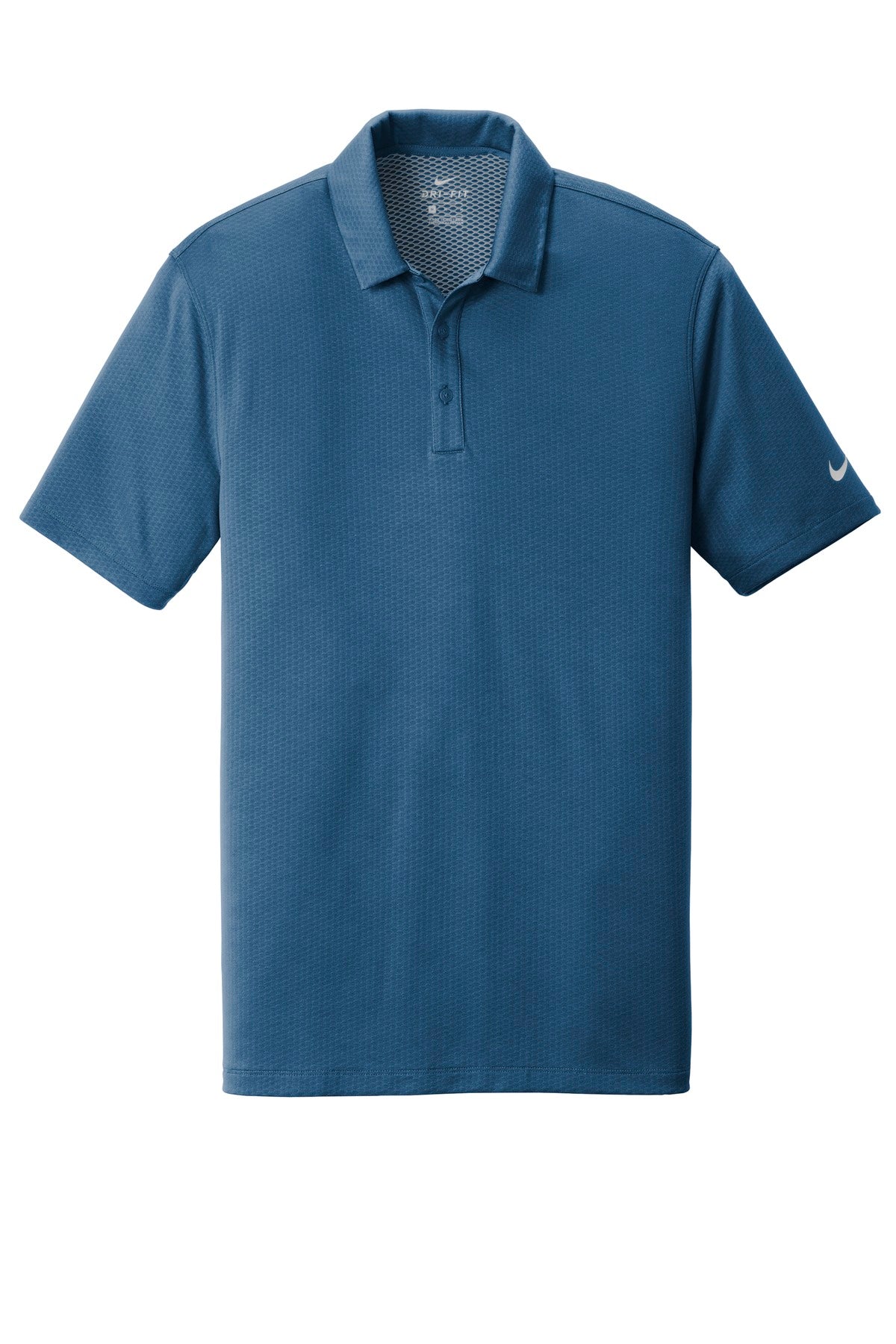 Front View of Court Blue Nike Dri-FIT Hex Textured Polo. NKAH6266