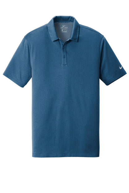 Front View of Court Blue Nike Dri-FIT Hex Textured Polo. NKAH6266