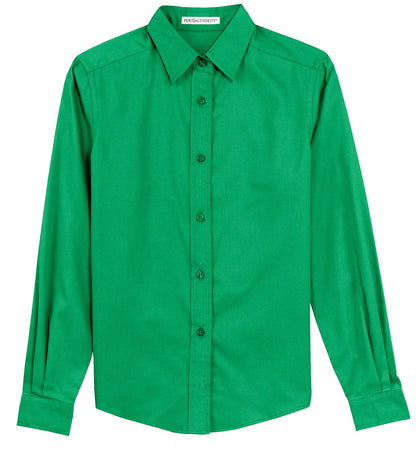 Front View of Court Green Port Authority Women's Long Sleeve Easy Care Shirt. L608