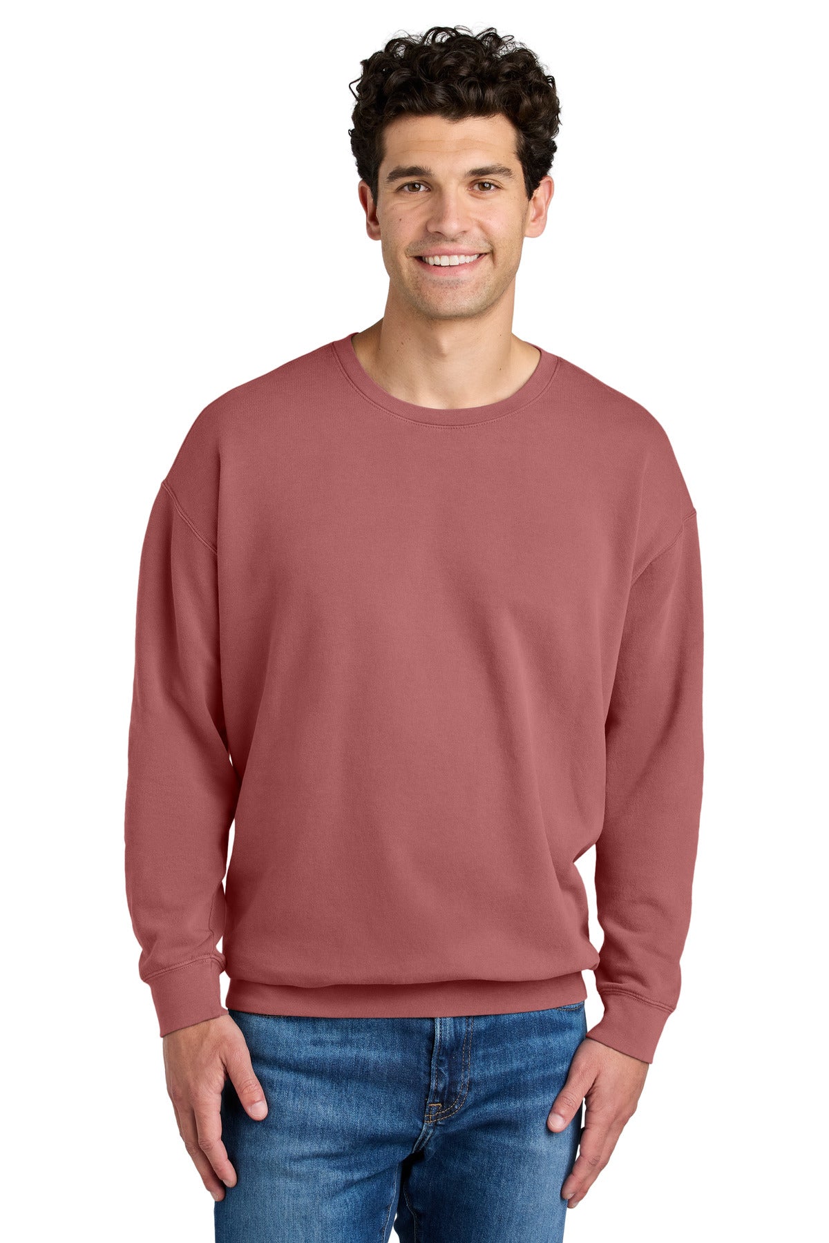Front View of Crimson Comfort Colors Lightweight Crewneck Sweatshirt 1466