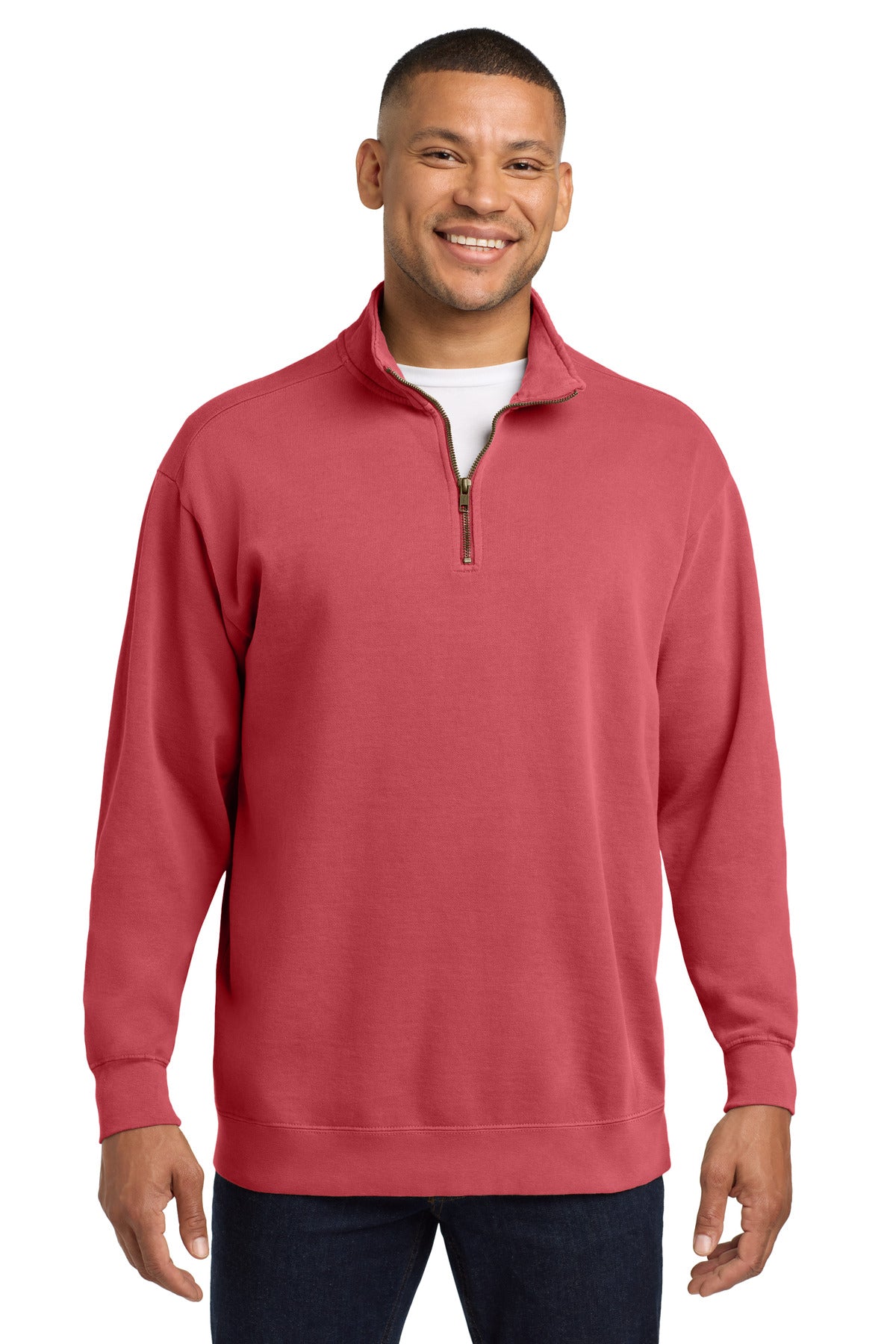 Front View of Crimson COMFORT COLORS Ring Spun 1/4-Zip Sweatshirt. 1580