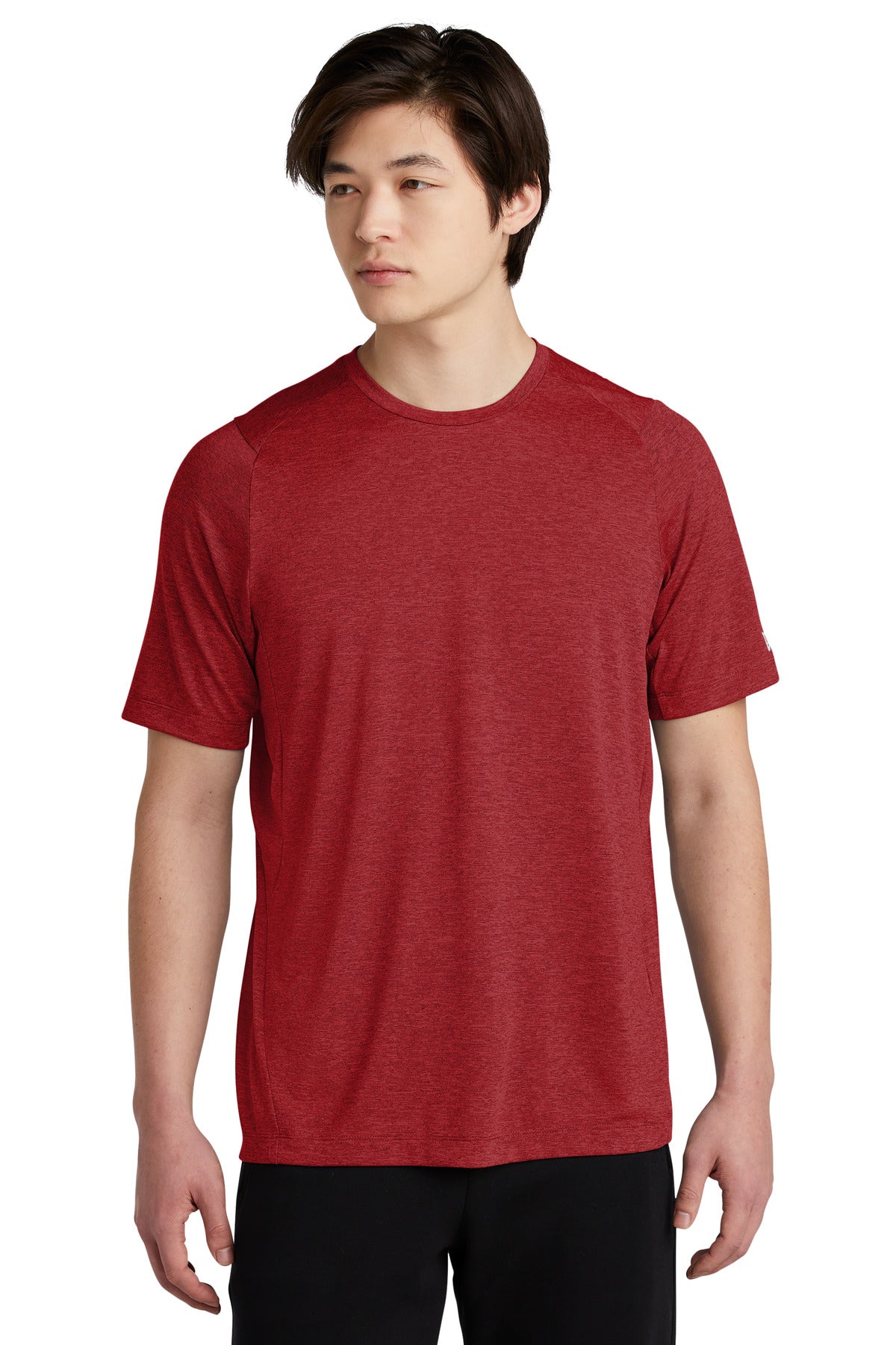 Front View of Crimson New Era Series Performance Crew Tee. NEA200