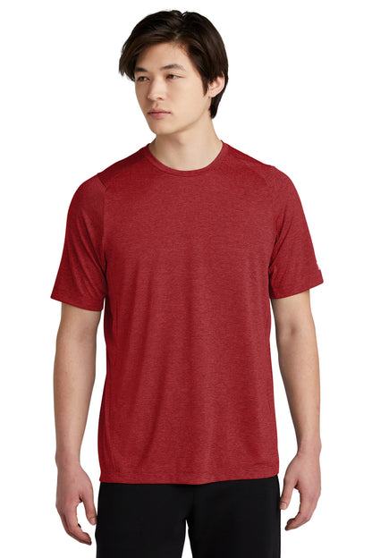 Front View of Crimson New Era Series Performance Crew Tee. NEA200