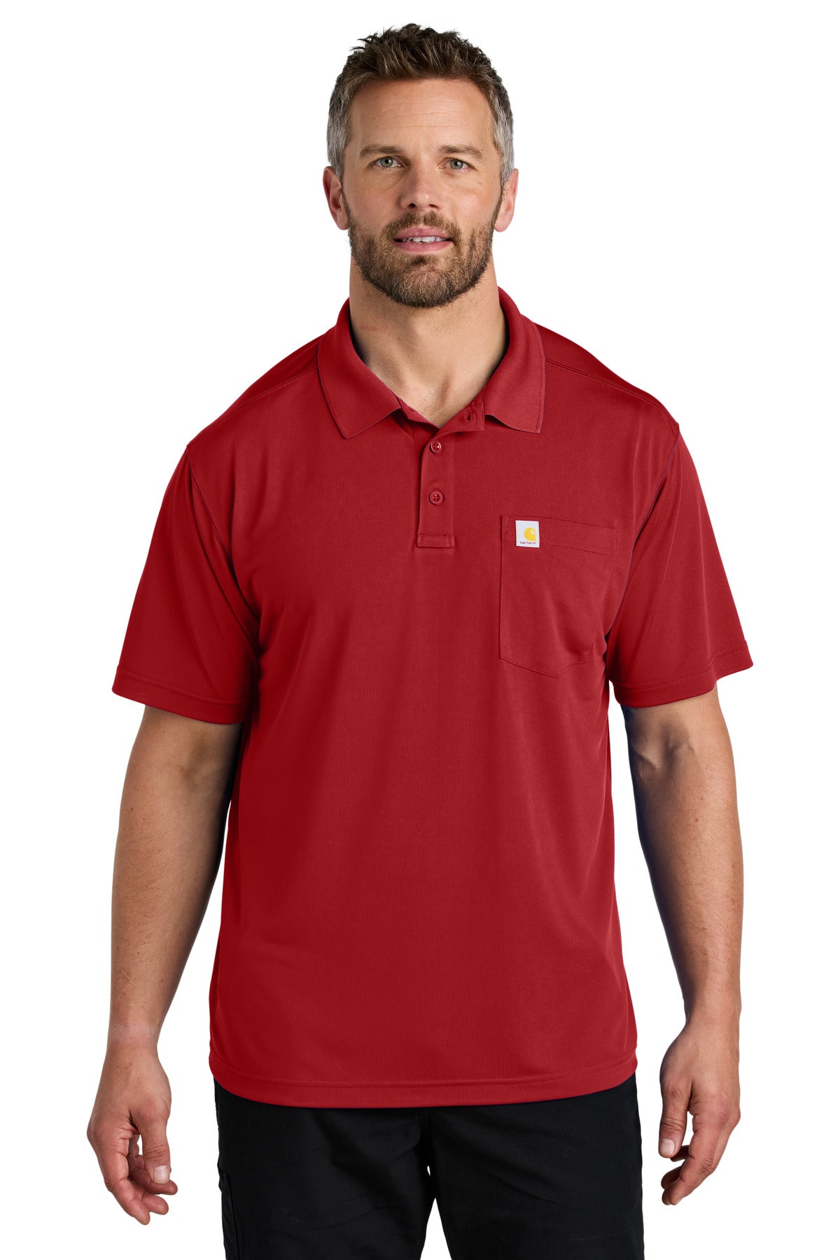 Front View of CrimsonRed Carhartt Force Snag-Resistant Pocket Polo CT106880