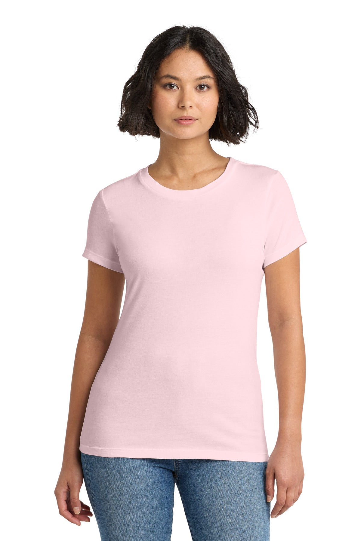 Front View of CrnationPk District Women's Perfect Weight Tee. DM104L