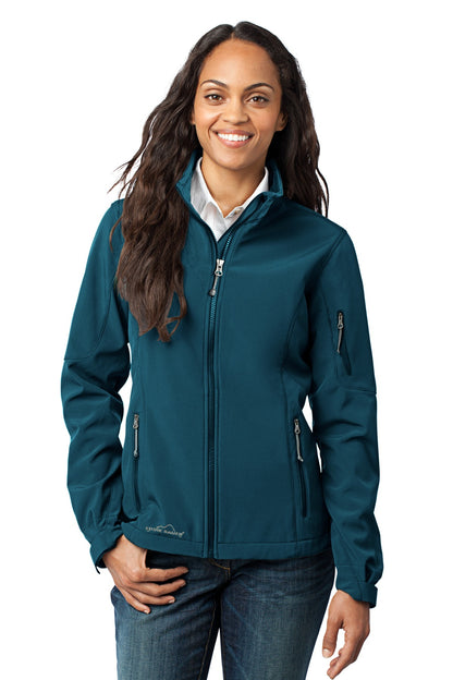 Front View of Dark Adriatic Eddie Bauer Women's Soft Shell Jacket. EB531
