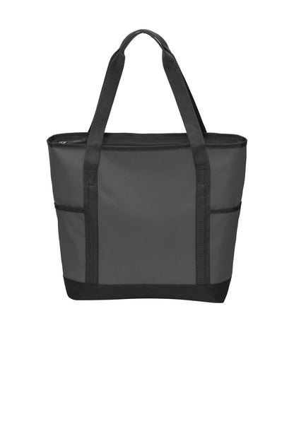 Front View of Dark Char/Blk Port Authority On-The-Go Tote. BG411