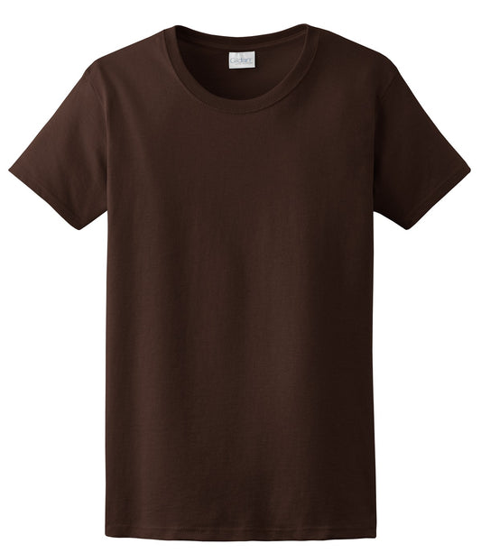 Front View of Dark Chocolate Gildan Women's Ultra Cotton 100% US Cotton T-Shirt. 2000L
