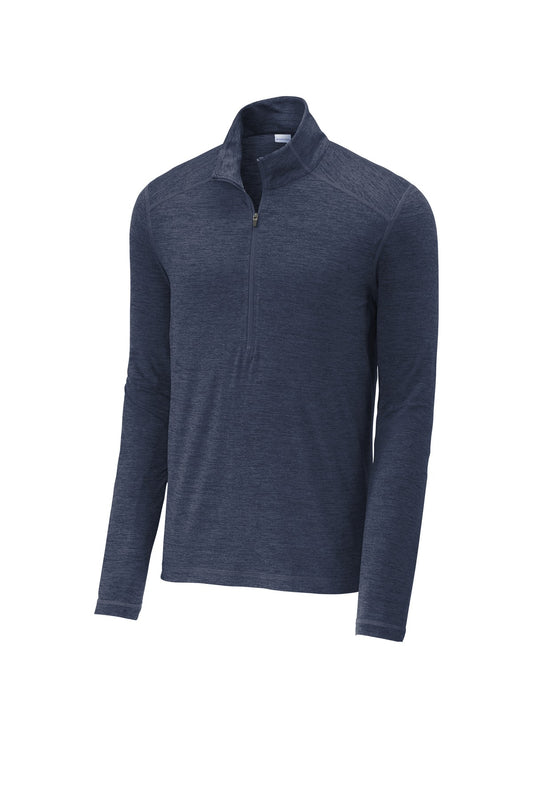 Front View of Dark Denim Hth Sport-Tek Exchange 1.5 Long Sleeve 1/2-Zip ST711