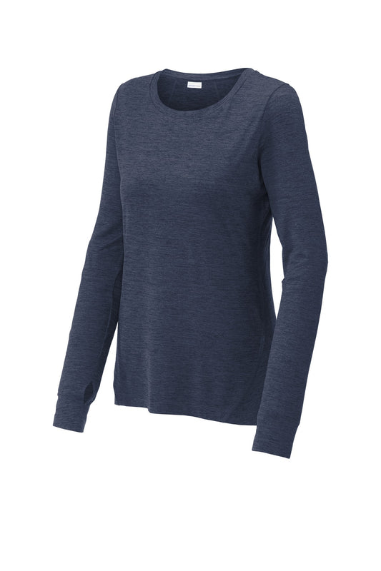 Front View of Dark Denim Hth Sport-Tek Women's Exchange 1.5 Long Sleeve Crew LST710