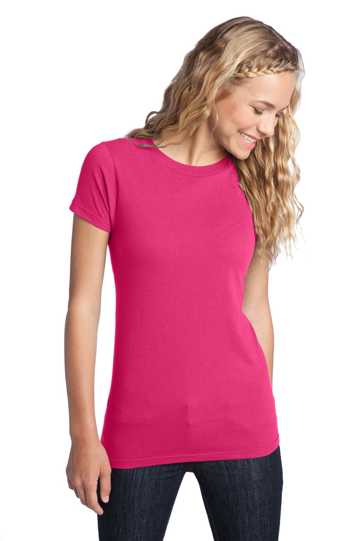 Front View of Dark Fuchsia District Women's Fitted The Concert Tee DT5001