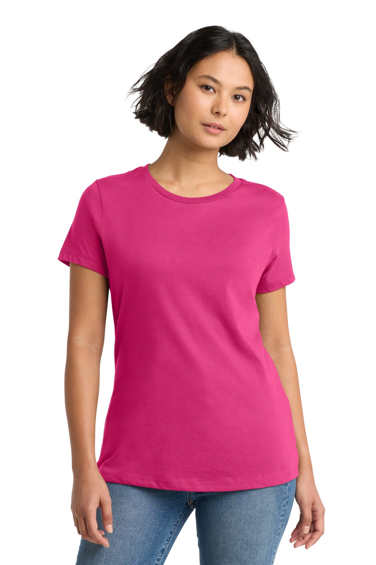 Front View of Dark Fuchsia District Women's Perfect Weight Tee. DM104L