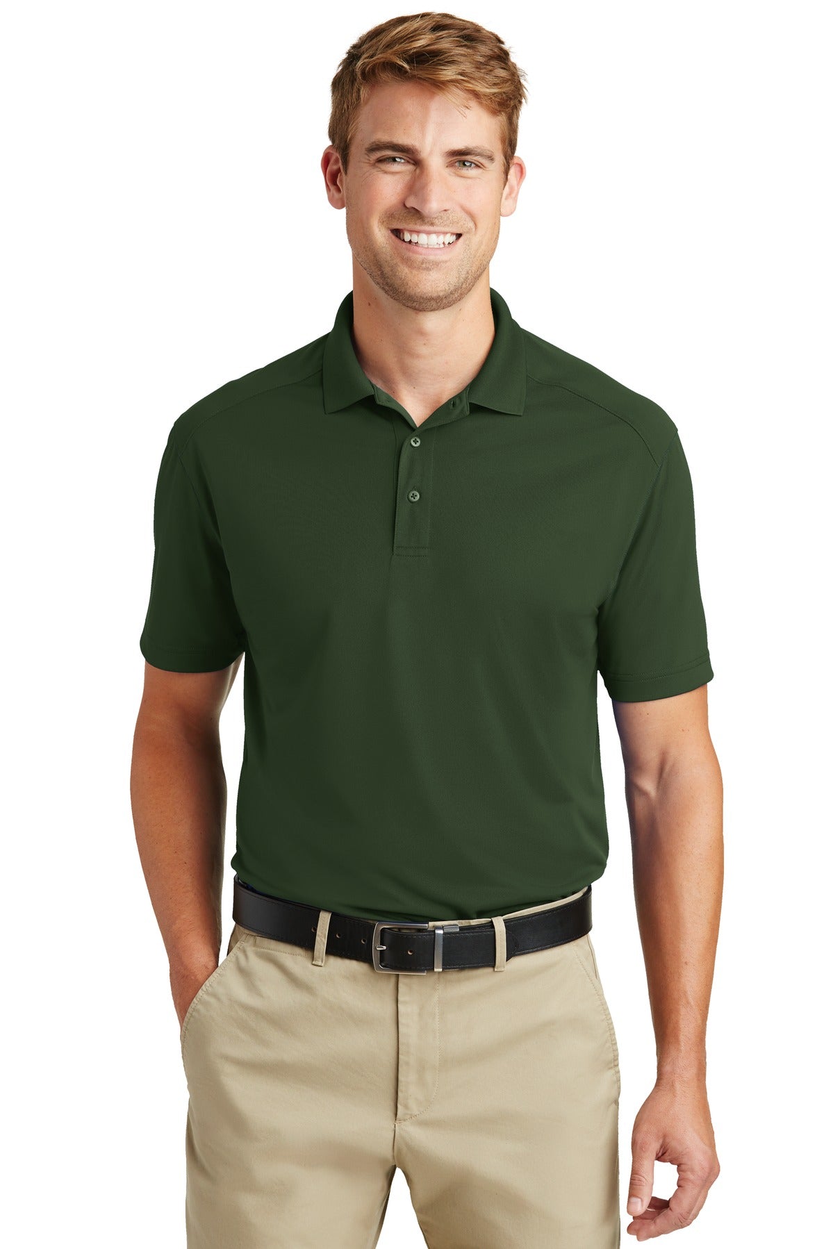 Front View of Dark Green CornerStone Select Lightweight Snag-Proof Polo. CS418