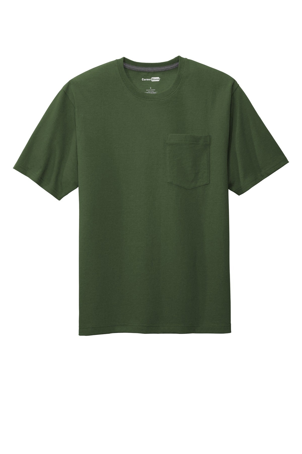 Front View of Dark Green CornerStone Workwear Pocket Tee CS430