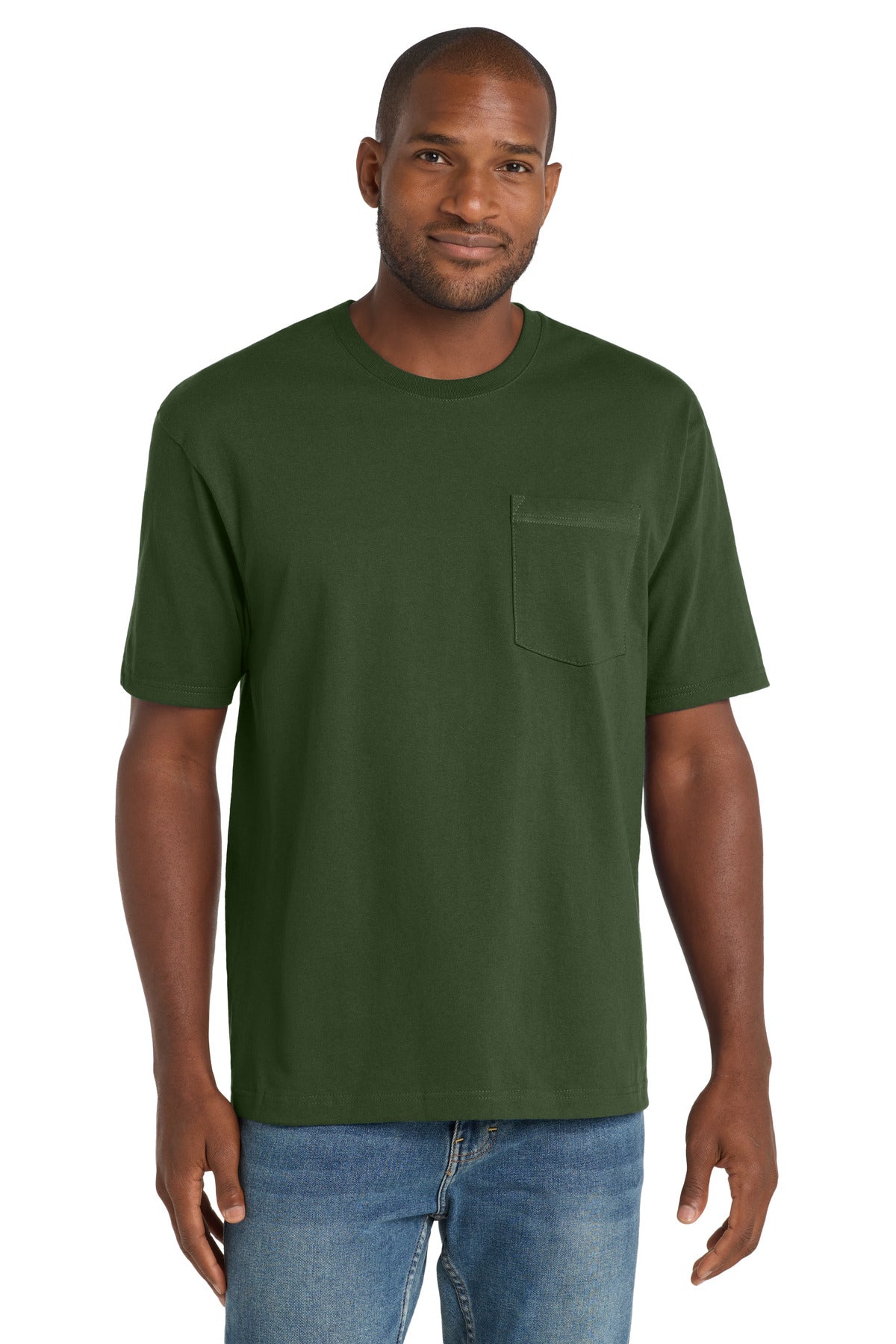 Front View of Dark Green CornerStone Workwear Pocket Tee CS430