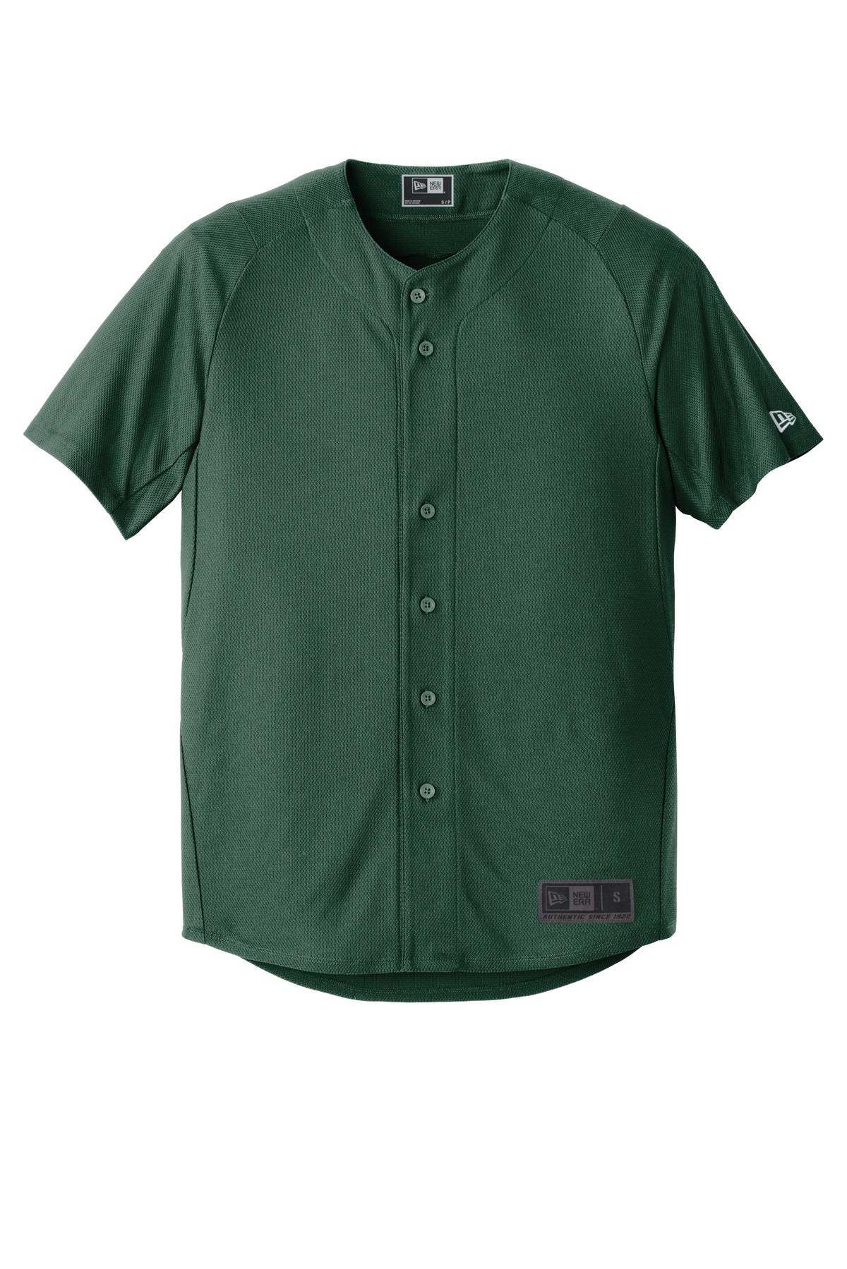 Front View of Dark Green New Era Diamond Era Full-Button Jersey. NEA220