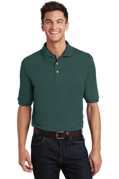 Front View of Dark Green Port Authority Heavyweight Cotton Pique Polo with Pocket. K420P