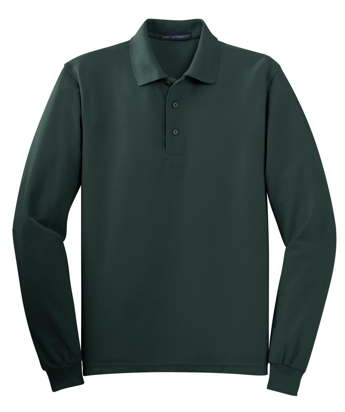Front View of Dark Green Port Authority Silk Touch Long Sleeve Polo. K500LS