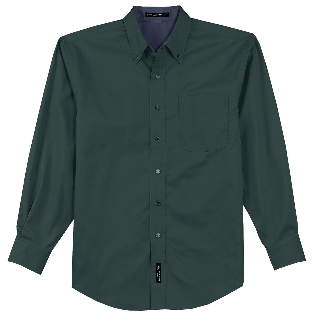 Front View of Dark Green Port Authority Tall Long Sleeve Easy Care Shirt. TLS608