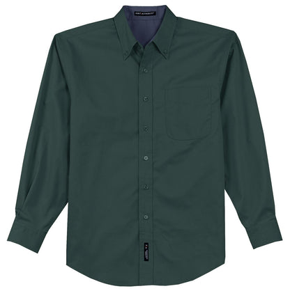 Front View of Dark Green Port Authority Tall Long Sleeve Easy Care Shirt. TLS608