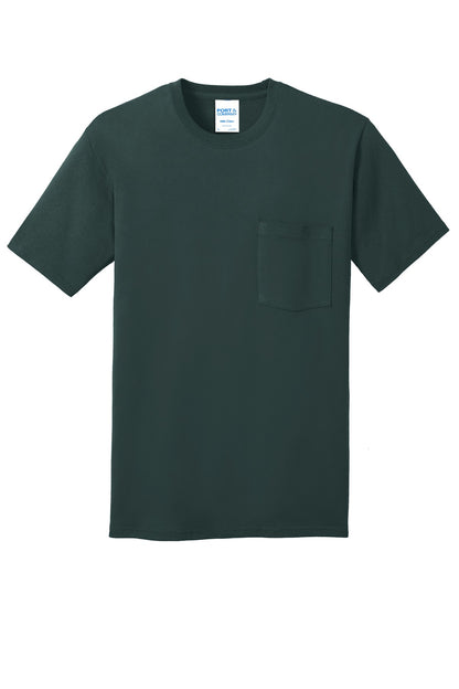 Front View of Dark Green Port & Company Core Cotton Pocket Tee. PC54P