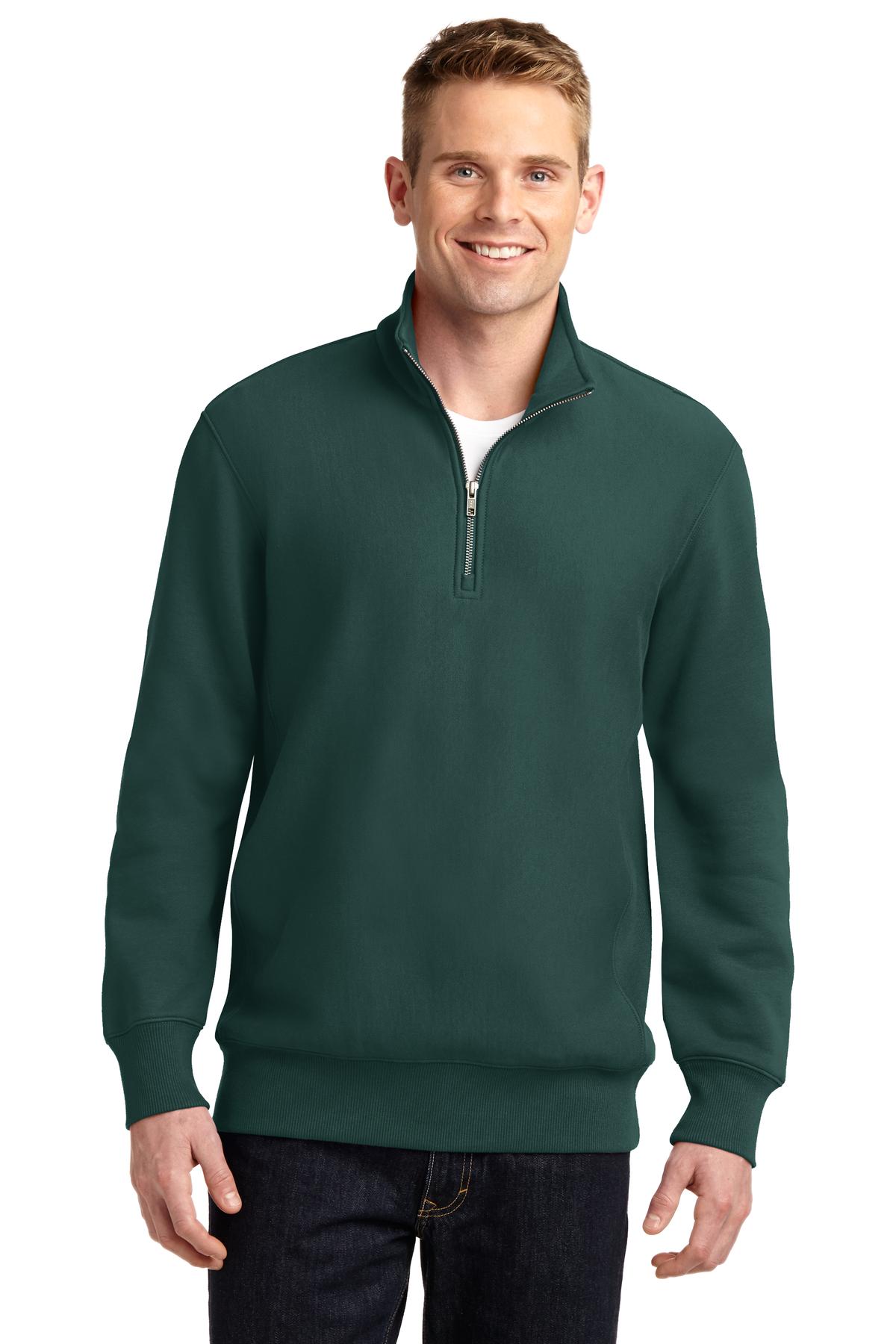 Front View of Dark Green Sport-Tek Super Heavyweight 1/4-Zip Pullover Sweatshirt. ST283