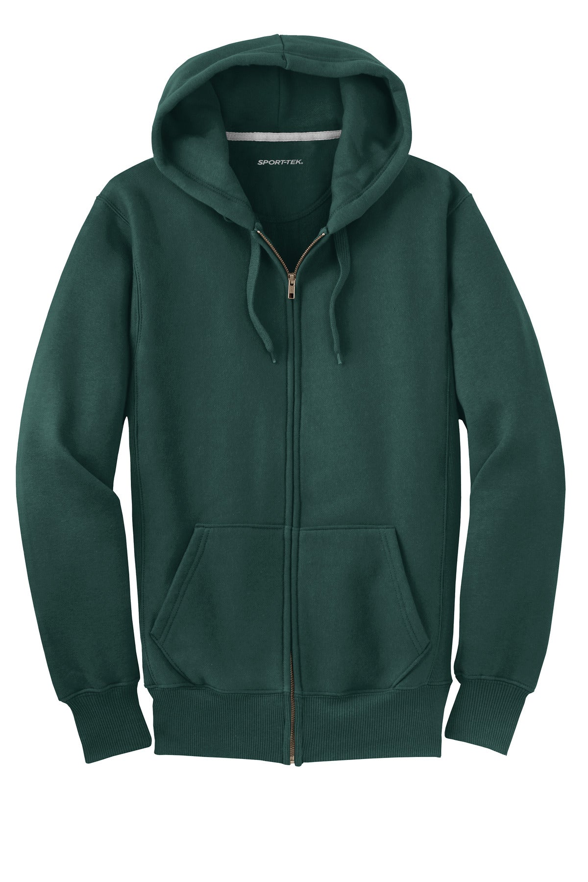 Front View of Dark Green Sport-Tek Super Heavyweight Full-Zip Hooded Sweatshirt. F282