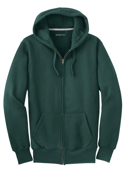 Front View of Dark Green Sport-Tek Super Heavyweight Full-Zip Hooded Sweatshirt. F282