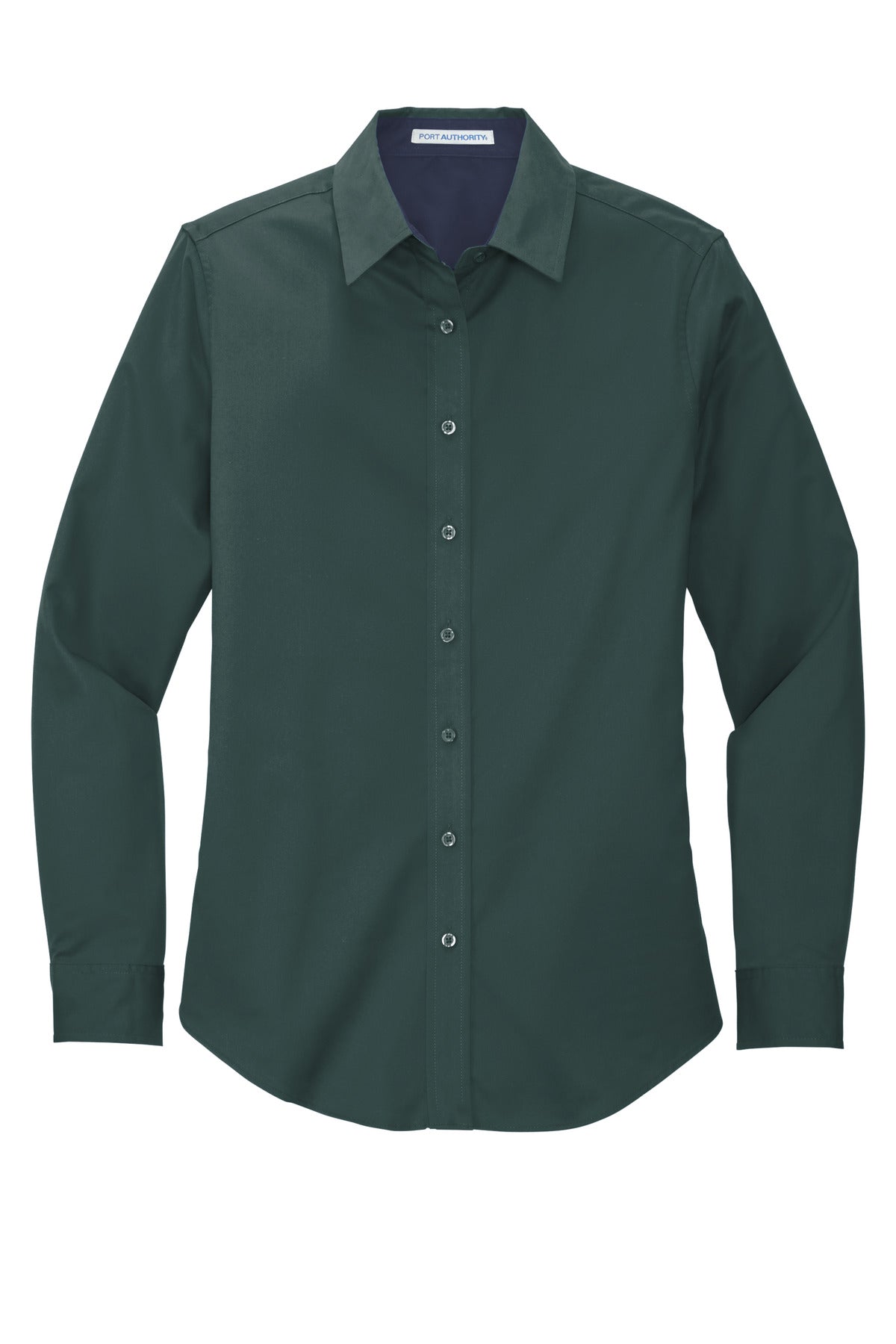 Front View of Dark Green/Nvy Port Authority Women's Long Sleeve Easy Care Shirt. L608