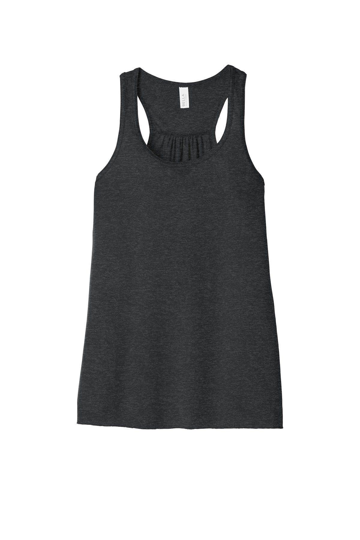 Front View of Dark Grey Ht BELLA+CANVAS Women's Flowy Racerback Tank. BC8800