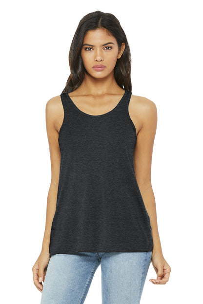 Front View of Dark Grey Ht BELLA+CANVAS Women's Flowy Racerback Tank. BC8800