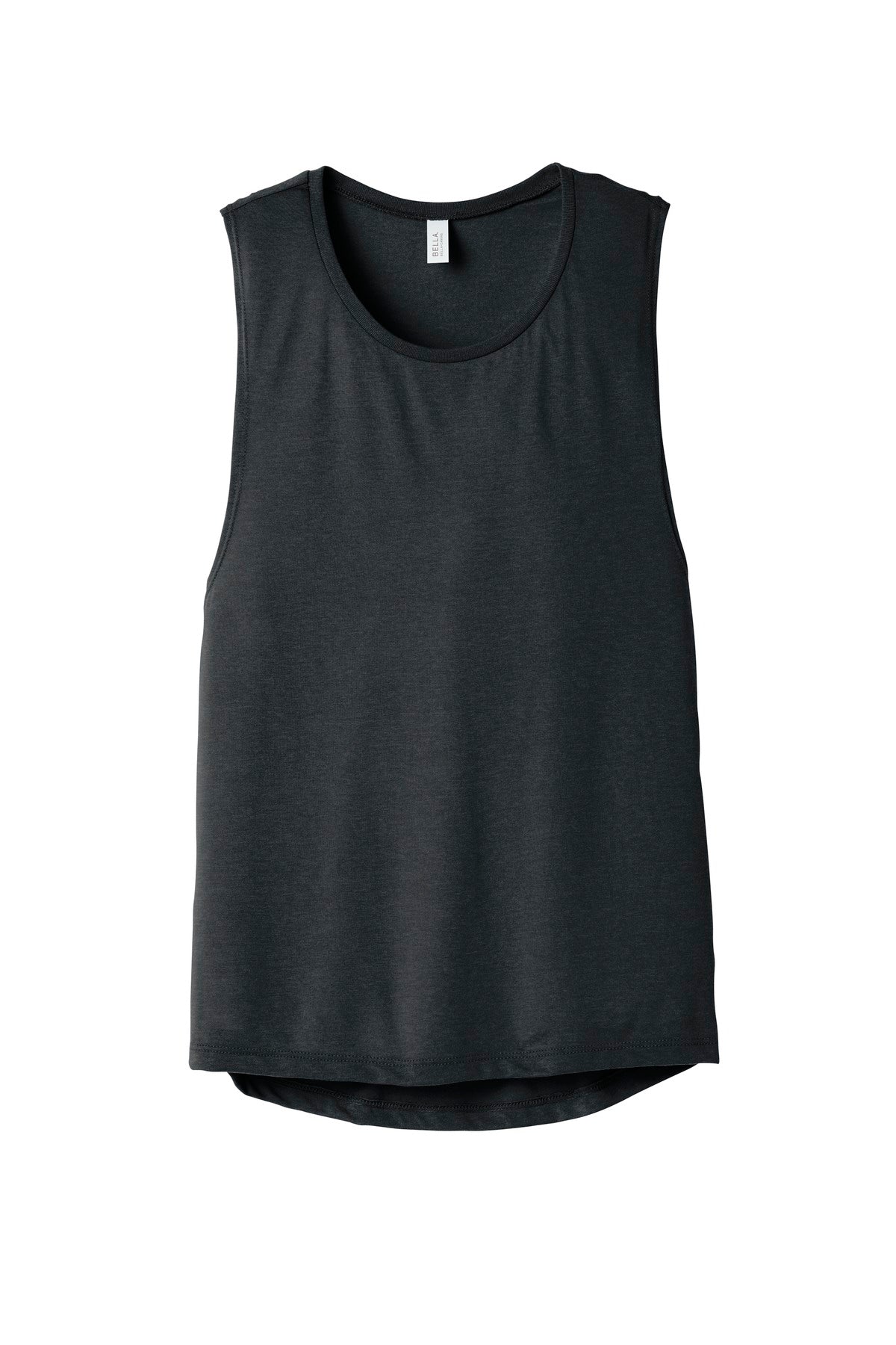 Front View of Dark Grey Ht BELLA+CANVAS Women's Flowy Scoop Muscle Tank. BC8803