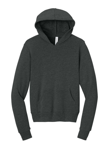 Front View of Dark Grey Ht BELLA+CANVAS Youth Sponge Fleece Pullover Hoodie BC3719Y