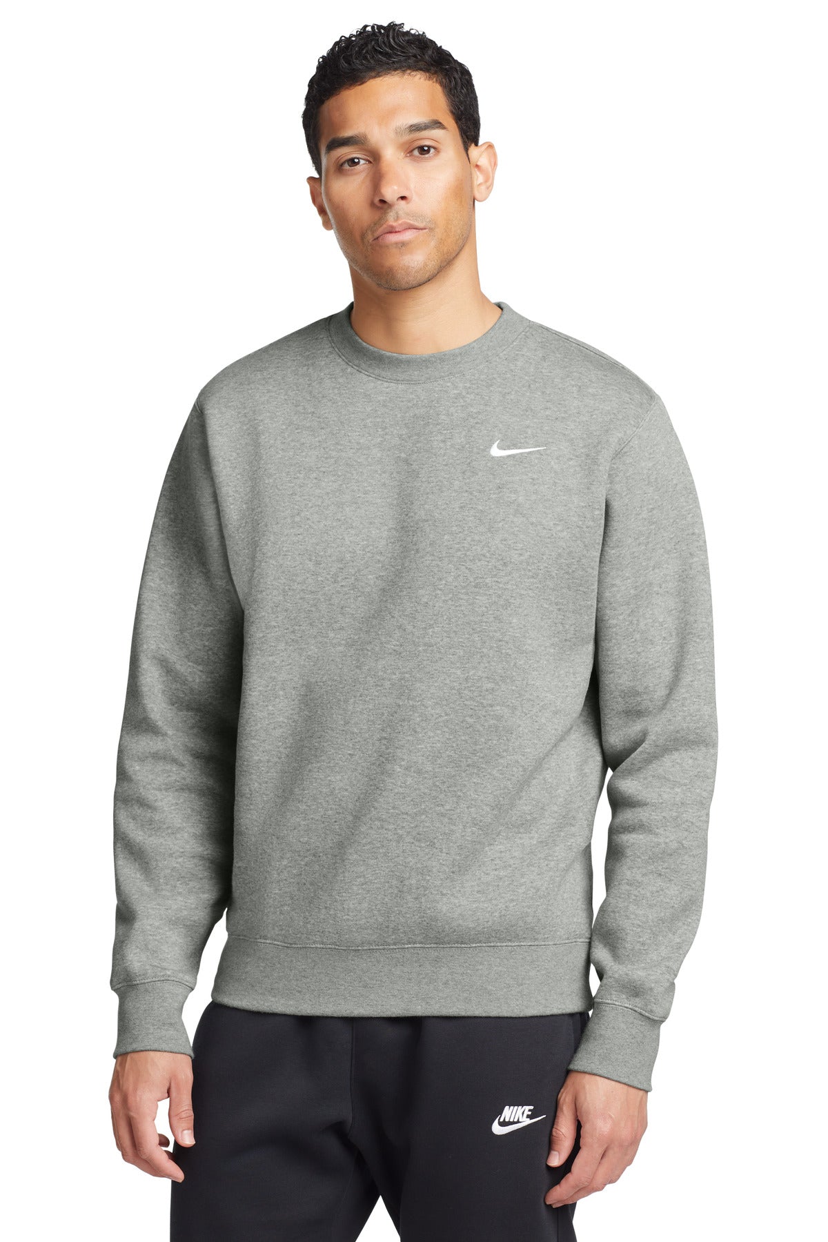 Front View of Dark Grey Hthr Nike Club Fleece Crew CJ1614