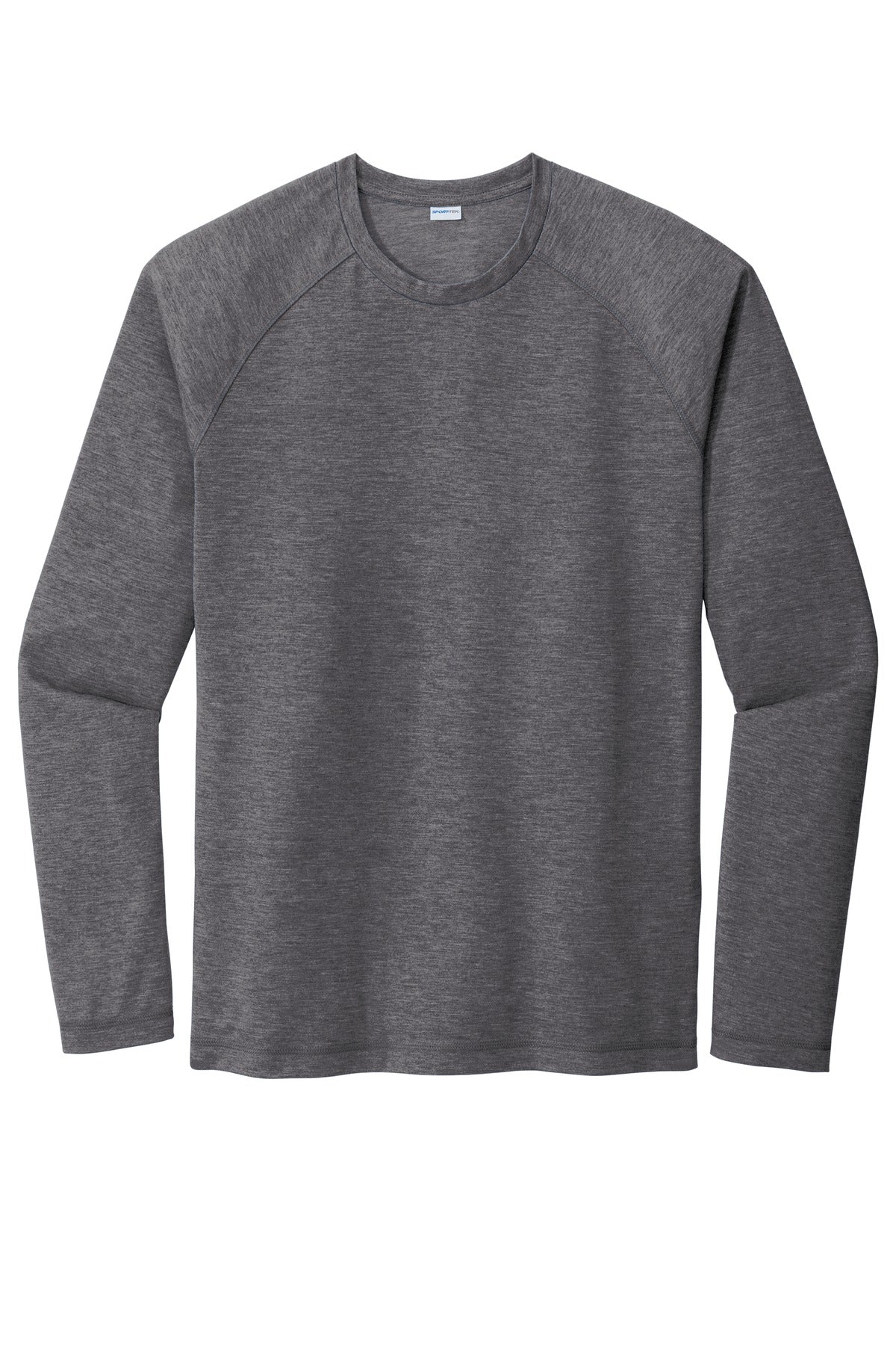 Front View of Dark Grey Hthr Sport-Tek PosiCharge Long Sleeve Tri-Blend Wicking Raglan Tee ST400LS