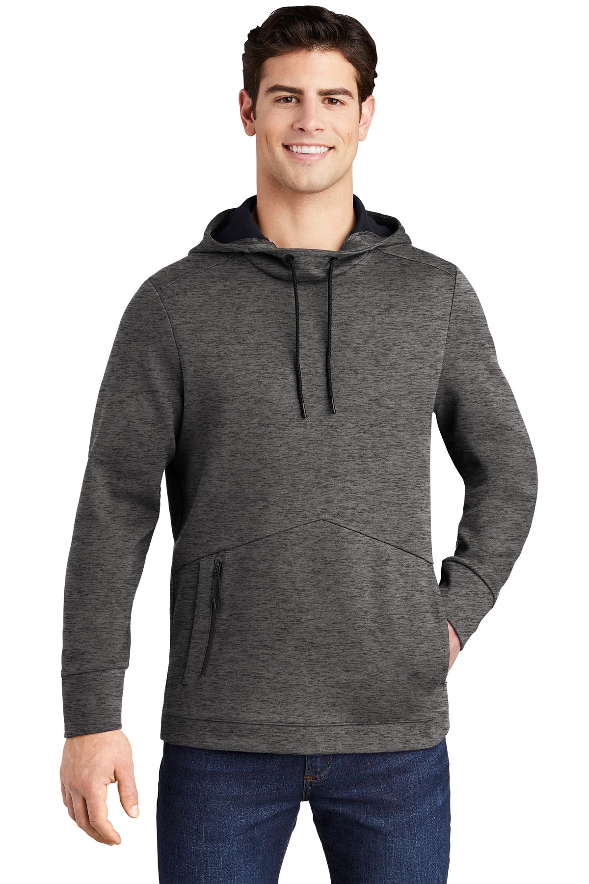 Front View of Dark Grey Hthr Sport-Tek Triumph Hooded Pullover ST280