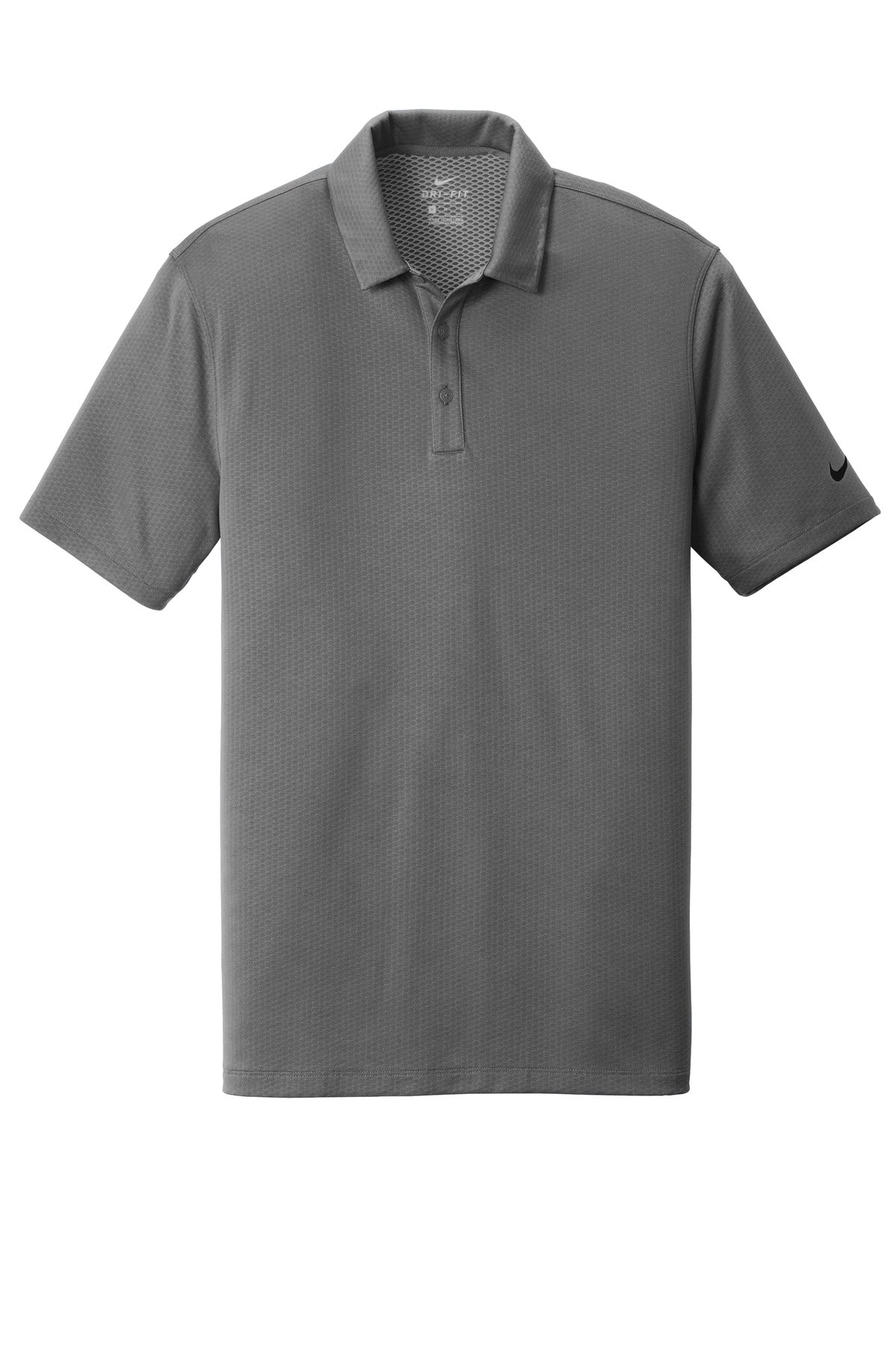 Front View of Dark Grey Nike Dri-FIT Hex Textured Polo. NKAH6266
