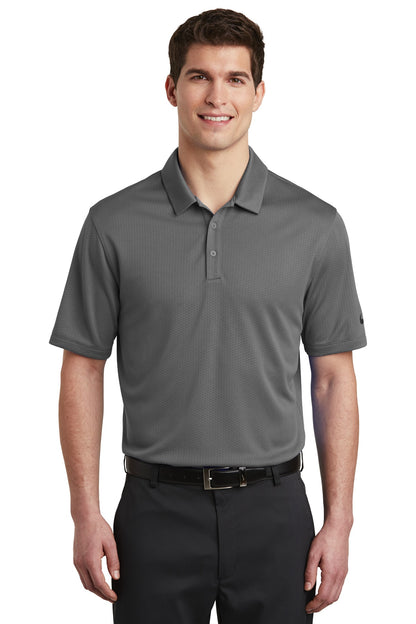 Front View of Dark Grey Nike Dri-FIT Hex Textured Polo. NKAH6266
