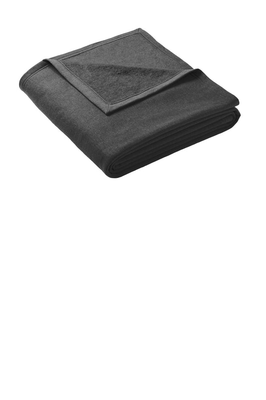 Front View of Dark Hthr Grey Port & Company Oversized Core Fleece Sweatshirt Blanket BP79