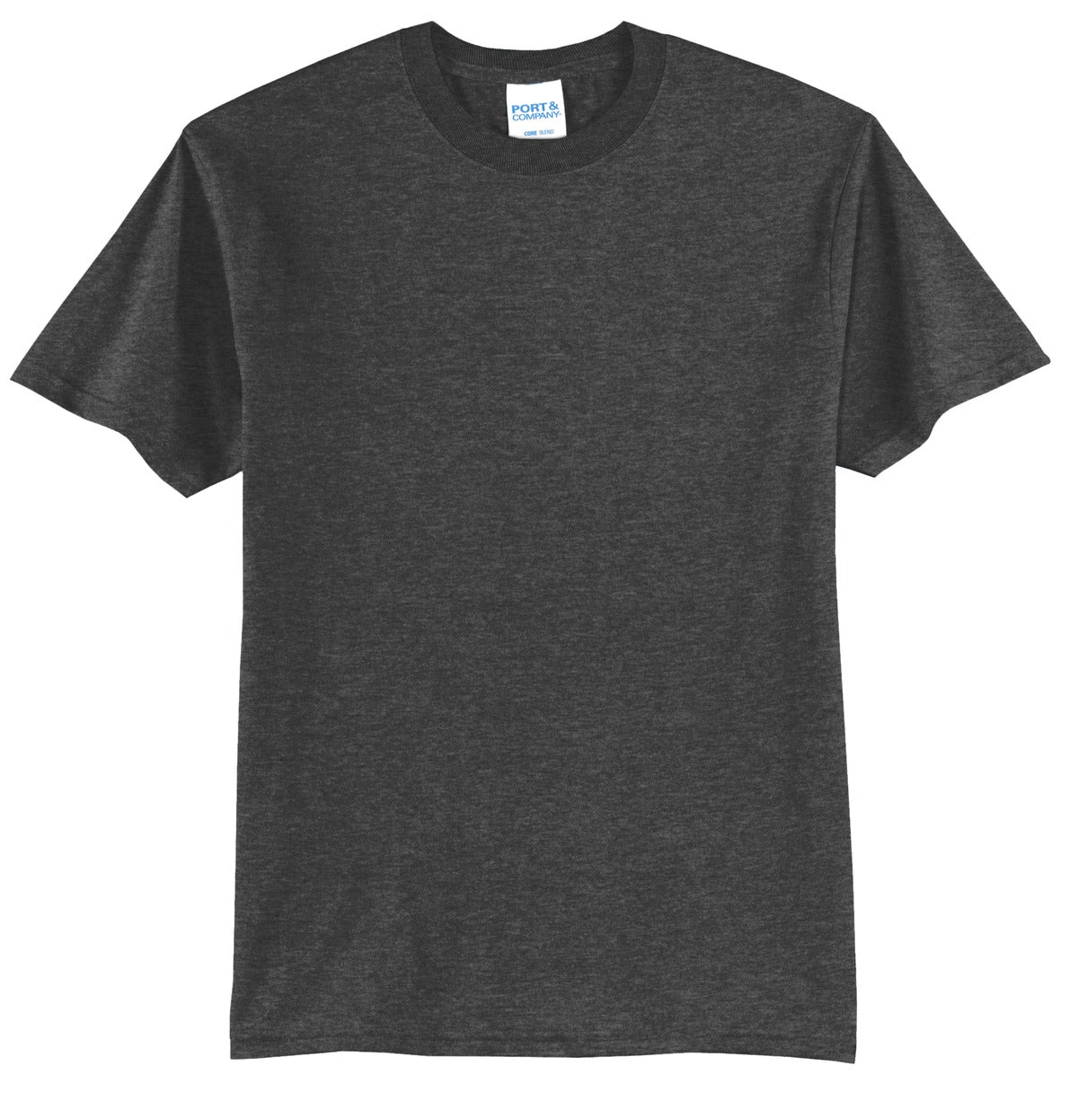 Front View of Dark Hthr Grey Port & Company Tall Core Blend Tee. PC55T